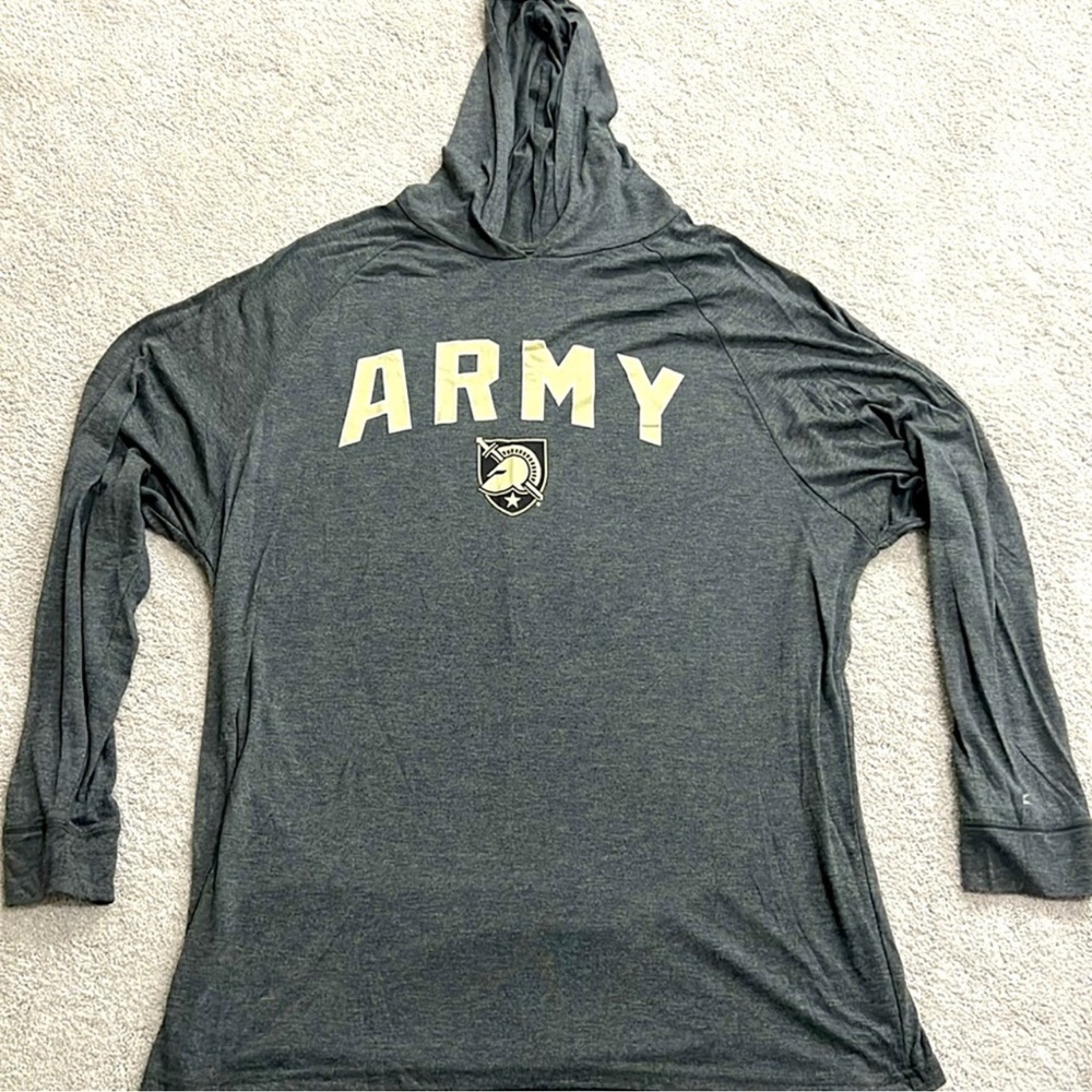 Gray Army Hooded Long Sleeve Shirt